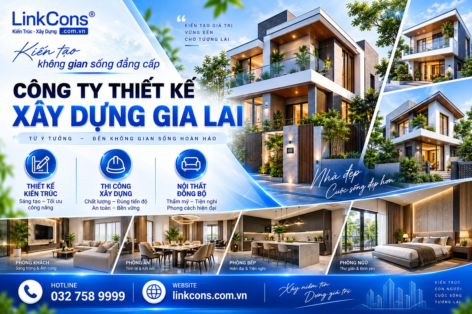 Thiết kế thi công biệt thự Quy Nhơn, Gia Lai – Kiểm Soát Chi Phí, Tiến Độ Và Chất Lượng Công Trình cùng Công Ty Kiến Trúc Xây Dựng Linkcons